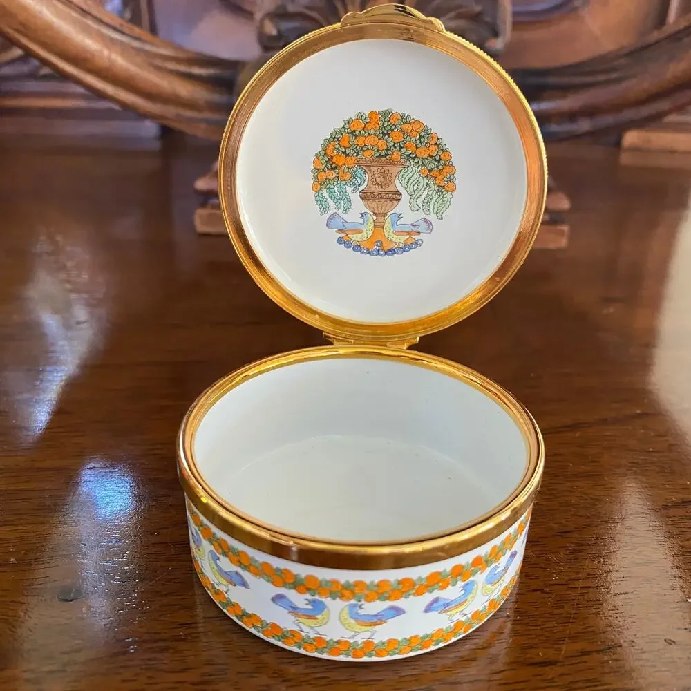 Staffordshire Enamels England God's Garden Floral Trinket Pill Box Vintage